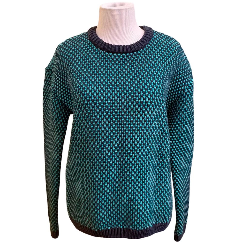 & Other Stories Heavyweight Teal Navy Textured Knit Cotton Blend Sweater size XS